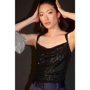 Anthropologie Cowl-Neck Black Sequin Camisole - New - Medium